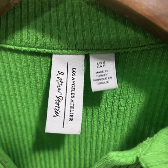 & Other Stories Bodysuit Womens Small Green Ribbed Bikini Snap Neon Lime - Picture 3 of 11